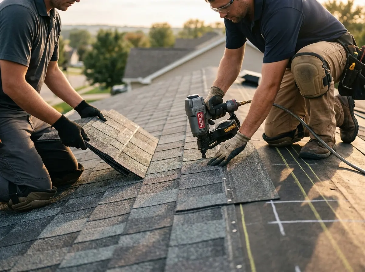 Professional roofer working on a residential roof in Nipomo